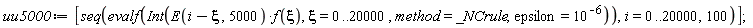uu5000 := [seq(evalf(Int(E(i-xi, 5000)*f(xi), xi = 0 .. 20000, method = _NCrule, epsilon = 10^(-6))), i = 0 .. 20000, 100)]