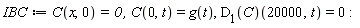 IBC := C(x, 0) = 0, C(0, t) = g(t), (D[1](C))(20000, t) = 0: