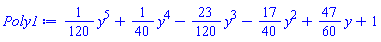 (1/120)*y^5+(1/40)*y^4-(23/120)*y^3-(17/40)*y^2+(47/60)*y+1