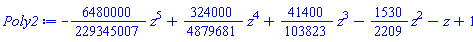 -(6480000/229345007)*z^5+(324000/4879681)*z^4+(41400/103823)*z^3-(1530/2209)*z^2-z+1