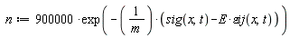 n := 900000*exp(-(sig(x, t)-E*`&varepsilon;ij`(x, t))/m)
