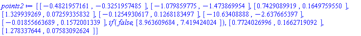 [[-.4821957161, -.3251957485], [-1.079859775, -1.473869954], [.7429089919, .1649759550], [1.329939269, 0.7259335832e-1], [-.1254930617, .1268183497], [-10.63408888, -2.637665397], [-0.1855663689e-1, .1572001339], `if`(false, [8.963609684, 7.419424024]), [.7724026996, .1662719092], [1.278337644, 0.7583092624e-1]]