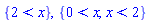 {2 < x}, {0 < x, x < 2}