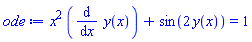 x^2*(diff(y(x), x))+sin(2*y(x)) = 1