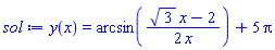 y(x) = arcsin((1/2)*(3^(1/2)*x-2)/x)+5*Pi