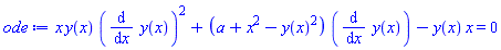 x*y(x)*(diff(y(x), x))^2+(a+x^2-y(x)^2)*(diff(y(x), x))-y(x)*x = 0