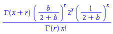 GAMMA(x+r)*(b/(2+b))^r*2^x*(1/(2+b))^x/(GAMMA(r)*factorial(x))