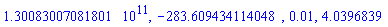 HFloat(1.3008300708180106e11), HFloat(-283.60943411404793), 0.1e-1, 4.0396839