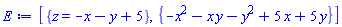[{z = -x-y+5}, {-x^2-x*y-y^2+5*x+5*y}]