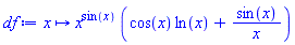 proc (x) options operator, arrow; x^sin(x)*(cos(x)*ln(x)+sin(x)/x) end proc