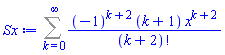 Sum((-1)^(k+2)*(k+1)*x^(k+2)/factorial(k+2), k = 0 .. infinity)
