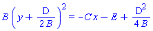 B*(y+(1/2)*D/B)^2 = -C*x-E+(1/4)*D^2/B