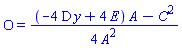O = (1/4)*((-4*D*y+4*E)*A-C^2)/A^2