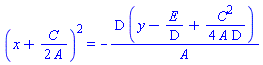 (x+(1/2)*C/A)^2 = -D*(y-E/D+(1/4)*C^2/(A*D))/A