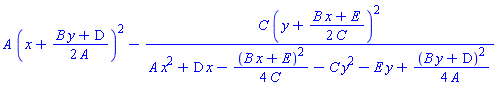 A*(x+(1/2)*(B*y+D)/A)^2-C*(y+(1/2)*(B*x+E)/C)^2/(A*x^2+D*x-(1/4)*(B*x+E)^2/C-C*y^2-E*y+(1/4)*(B*y+D)^2/A)