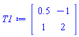 Matrix(2, 2, {(1, 1) = .5, (1, 2) = -1, (2, 1) = 1, (2, 2) = 2})