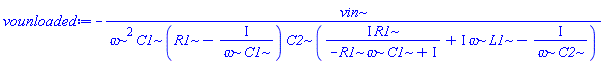 -vin/(omega^2*C1*(R1-I/(omega*C1))*C2*(I*R1/(-R1*omega*C1+I)+I*omega*L1-I/(omega*C2)))