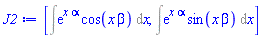 [Int(exp(x*alpha)*cos(x*beta), x), Int(exp(x*alpha)*sin(x*beta), x)]