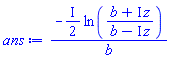 -((1/2)*I)*ln((b+I*z)/(b-I*z))/b