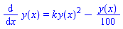 diff(y(x), x) = k*y(x)^2-(1/100)*y(x)
