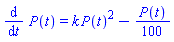 diff(P(t), t) = k*P(t)^2-(1/100)*P(t)