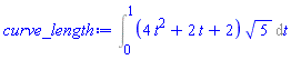 Int((4*t^2+2*t+2)*5^(1/2), t = 0 .. 1)