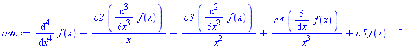 diff(diff(diff(diff(f(x), x), x), x), x)+c2*(diff(diff(diff(f(x), x), x), x))/x+c3*(diff(diff(f(x), x), x))/x^2+c4*(diff(f(x), x))/x^3+c5*f(x) = 0