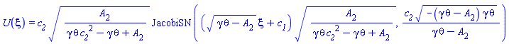 U(xi) = c__2*(A[2]/(gamma*theta*c__2^2-gamma*theta+A[2]))^(1/2)*JacobiSN(((gamma*theta-A[2])^(1/2)*xi+c__1)*(A[2]/(gamma*theta*c__2^2-gamma*theta+A[2]))^(1/2), c__2*(-(gamma*theta-A[2])*gamma*theta)^(1/2)/(gamma*theta-A[2]))