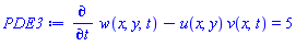 diff(w(x, y, t), t)-u(x, y)*v(x, t) = 5