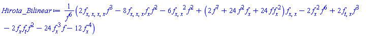 (2*(diff(diff(diff(diff(f(x, t), x), x), x), x))*f(x, t)^3-8*(diff(diff(diff(f(x, t), x), x), x))*(diff(f(x, t), x))*f(x, t)^2-6*(diff(diff(f(x, t), x), x))^2*f(x, t)^2+(2*f(x, t)^7+24*f(x, t)^2*(diff(f(x, t), x))+24*f(x, t)*(diff(f(x, t), x))^2)*(diff(diff(f(x, t), x), x))-2*(diff(f(x, t), x))^2*f(x, t)^6+2*(diff(diff(f(x, t), t), x))*f(x, t)^3-2*(diff(f(x, t), x))*(diff(f(x, t), t))*f(x, t)^2-24*(diff(f(x, t), x))^3*f(x, t)-12*(diff(f(x, t), x))^4)/f(x, t)^6
