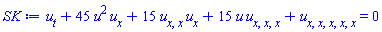 diff(u(x, t), t)+45*u(x, t)^2*(diff(u(x, t), x))+15*(diff(diff(u(x, t), x), x))*(diff(u(x, t), x))+15*u(x, t)*(diff(diff(diff(u(x, t), x), x), x))+diff(diff(diff(diff(diff(u(x, t), x), x), x), x), x) = 0