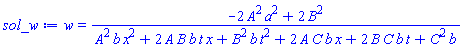 w(x, t) = (-2*A^2*a^2+2*B^2)/(A^2*b*x^2+2*A*B*b*t*x+B^2*b*t^2+2*A*C*b*x+2*B*C*b*t+C^2*b)
