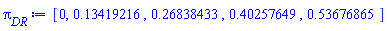 [0, .13419216, .26838433, .40257649, .53676865]