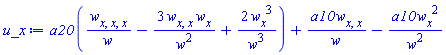 a20*((diff(diff(diff(w(x, t), x), x), x))/w(x, t)-3*(diff(diff(w(x, t), x), x))*(diff(w(x, t), x))/w(x, t)^2+2*(diff(w(x, t), x))^3/w(x, t)^3)+a10*(diff(diff(w(x, t), x), x))/w(x, t)-a10*(diff(w(x, t), x))^2/w(x, t)^2