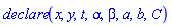 declare(x, y, t, alpha, beta, a, b, C)