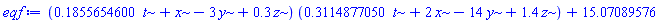 (.1855654600*t+x-3*y+.3*z)*(.3114877050*t+2*x-14*y+1.4*z)+15.07089576