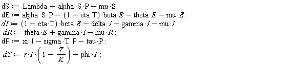 dS := -P*S*alpha-S*mu+Lambda: