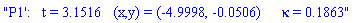"P1':   t = 3.1516   (x,y) = (-4.9998, -0.0506)   &kappa; = 0.1863"