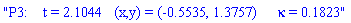 "P3:    t = 2.1044   (x,y) = (-0.5535, 1.3757)   &kappa; = 0.1823"