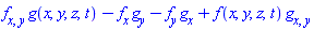 (diff(diff(f(x, y, z, t), x), y))*g(x, y, z, t)-(diff(f(x, y, z, t), x))*(diff(g(x, y, z, t), y))-(diff(f(x, y, z, t), y))*(diff(g(x, y, z, t), x))+f(x, y, z, t)*(diff(diff(g(x, y, z, t), x), y))