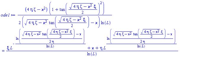 (1/2)*(4*eta*zeta-varkappa^2)*(1+tan((1/2)*(4*eta*zeta-varkappa^2)^(1/2)*xi)^2)/(((4*eta*zeta-varkappa^2)^(1/2)*tan((1/2)*(4*eta*zeta-varkappa^2)^(1/2)*xi)-varkappa)*ln(L)) = (xi*L^(-ln((1/2)*((4*eta*zeta-varkappa^2)^(1/2)*tan((1/2)*(4*eta*zeta-varkappa^2)^(1/2)*xi)-varkappa)/eta)/ln(L))+varkappa+eta*L^(ln((1/2)*((4*eta*zeta-varkappa^2)^(1/2)*tan((1/2)*(4*eta*zeta-varkappa^2)^(1/2)*xi)-varkappa)/eta)/ln(L)))/ln(L)