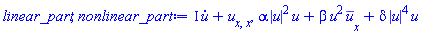 I*(diff(u(x, t), t))+diff(diff(u(x, t), x), x), alpha*abs(u(x, t))^2*u(x, t)+beta*u(x, t)^2*(diff(conjugate(u(x, t)), x))+delta*abs(u(x, t))^4*u(x, t)