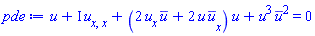 u(x, t)+I*(diff(diff(u(x, t), x), x))+(2*(diff(u(x, t), x))*conjugate(u(x, t))+2*u(x, t)*(diff(conjugate(u(x, t)), x)))*u(x, t)+u(x, t)^3*conjugate(u(x, t))^2 = 0