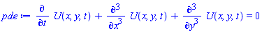 diff(U(x, y, t), t)+diff(diff(diff(U(x, y, t), x), x), x)+diff(diff(diff(U(x, y, t), y), y), y) = 0