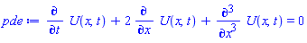 diff(U(x, t), t)+2*(diff(U(x, t), x))+diff(diff(diff(U(x, t), x), x), x) = 0