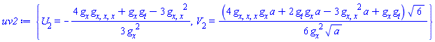 {U[2](x, t) = -(1/3)*(4*(diff(g(x, t), x))*(diff(diff(diff(g(x, t), x), x), x))+(diff(g(x, t), x))*(diff(g(x, t), t))-3*(diff(diff(g(x, t), x), x))^2)/(diff(g(x, t), x))^2, V[2](x, t) = (1/6)*(4*(diff(diff(diff(g(x, t), x), x), x))*(diff(g(x, t), x))*a+2*(diff(g(x, t), t))*(diff(g(x, t), x))*a-3*(diff(diff(g(x, t), x), x))^2*a+(diff(g(x, t), x))*(diff(g(x, t), t)))*6^(1/2)/((diff(g(x, t), x))^2*a^(1/2))}