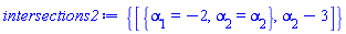 {[{alpha[1] = -2, alpha[2] = alpha[2]}, alpha[2]-3]}