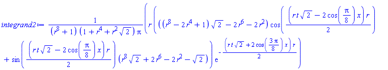 r*(((r^8-2*r^4+1)*2^(1/2)-2*r^6-2*r^2)*cos((1/2)*(r*t*2^(1/2)-2*cos((1/8)*Pi)*x)*r)+sin((1/2)*(r*t*2^(1/2)-2*cos((1/8)*Pi)*x)*r)*(r^8*2^(1/2)+2*r^6-2*r^2-2^(1/2)))*exp(-(1/2)*(r*t*2^(1/2)+2*cos((3/8)*Pi)*x)*r)/((r^8+1)*(1+r^4+r^2*2^(1/2))*Pi)