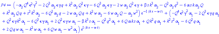(-Q^4*epsilon^2*gamma^2*alpha[2]-2*Q^3*epsilon*gamma*q*alpha[2]+Q^2*epsilon*gamma*k^2*alpha[2]-6*Q^3*epsilon*gamma*alpha[2]-2*Q^2*epsilon*gamma*w*alpha[2]+beta*k^3*s*alpha[2]-Q^2*q^2*alpha[2]-6*Q*alpha*k*s*alpha[2]+Q*k^2*q*alpha[2]+k^2*s^2*alpha[2]-6*Q^2*q*alpha[2]-2*Q*q*w*alpha[2]+k^2*w*alpha[2]-6*Q*w*alpha[2]-w^2*alpha[2])*exp(-I*(k*x-t*w))+(-Q^4*epsilon^2*gamma^2*alpha[1]-2*Q^3*epsilon*gamma*q*alpha[1]+Q^2*epsilon*gamma*k^2*alpha[1]-6*Q^3*epsilon*gamma*alpha[1]+2*Q^2*epsilon*gamma*w*alpha[1]-beta*k^3*s*alpha[1]-Q^2*q^2*alpha[1]+6*Q*alpha*k*s*alpha[1]+Q*k^2*q*alpha[1]+k^2*s^2*alpha[1]-6*Q^2*q*alpha[1]+2*Q*q*w*alpha[1]-k^2*w*alpha[1]+6*Q*w*alpha[1]-w^2*alpha[1])*exp(I*(k*x-t*w))