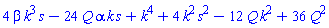 4*beta*k^3*s-24*Q*alpha*k*s+k^4+4*k^2*s^2-12*Q*k^2+36*Q^2